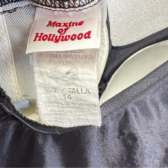 Vintage 70s Maxine of Hollywood black one piece pinup swimsuit dress size 14 - Picture 2 of 15